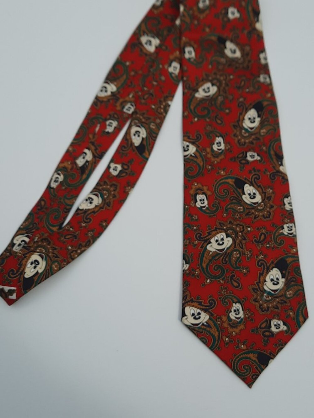 Disney Mickey Mouse Paisley Necktie Red Silk Balancine Tie Works 57"